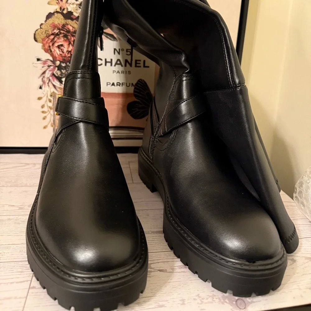 Guess Jellio Black Over-the-Knee Boots with Gold Accent